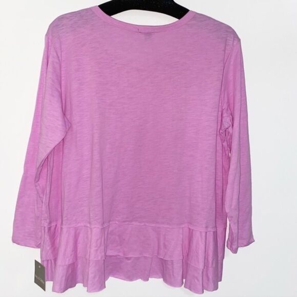 New Falls Creek Top Womens Medium Bright Pink Ruffle Hem Long Sleeve - Picture 8 of 16